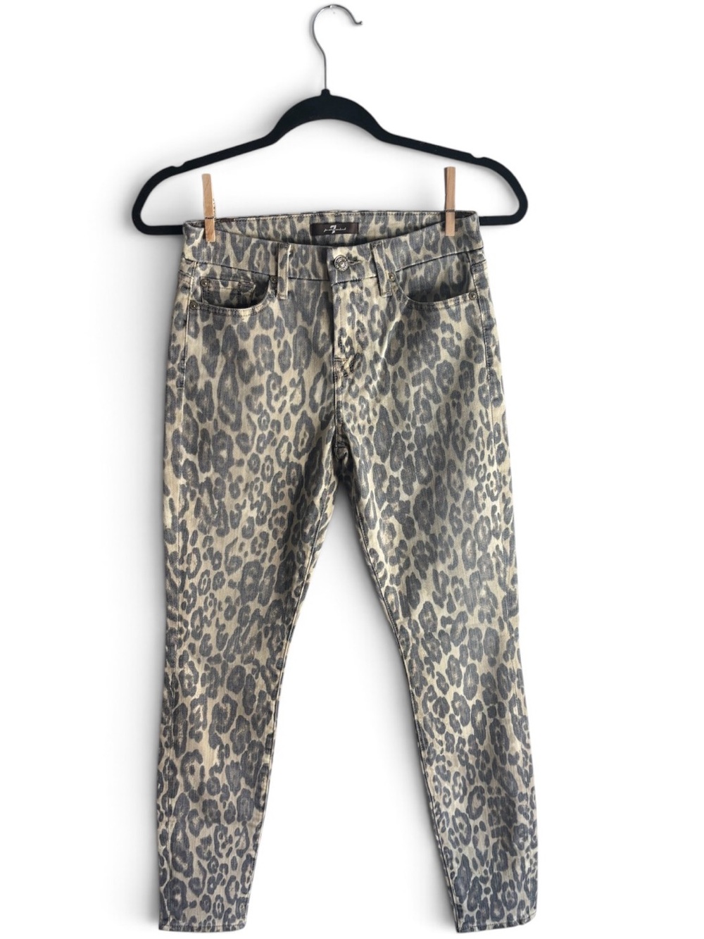 7 For All Mankind Leopard Print Skinny Jeans Size 26 Animal Print